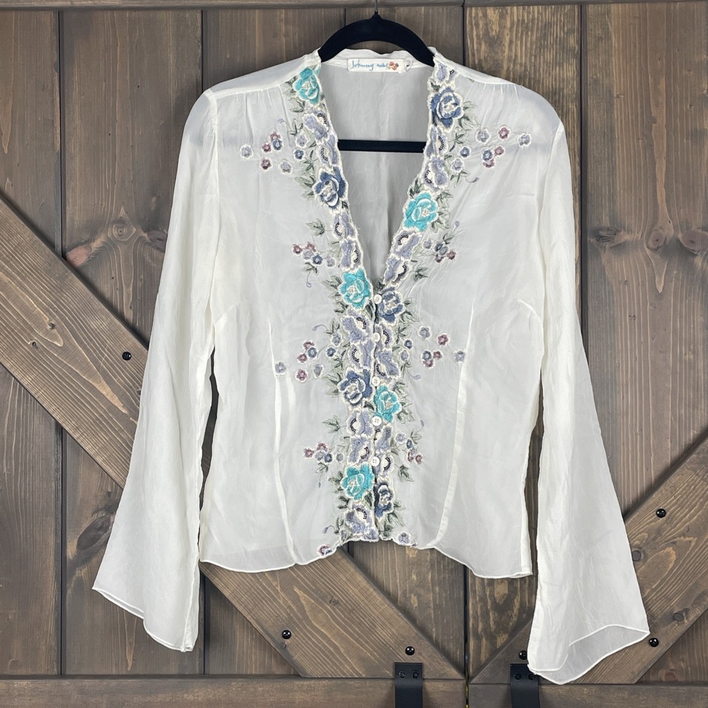 Johnny Was Embroidered Open Front Cardigan